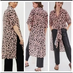 Maeve by Anthropologie Rita Leopard Print Tie Front Tunic in Pink - NEW - Medium